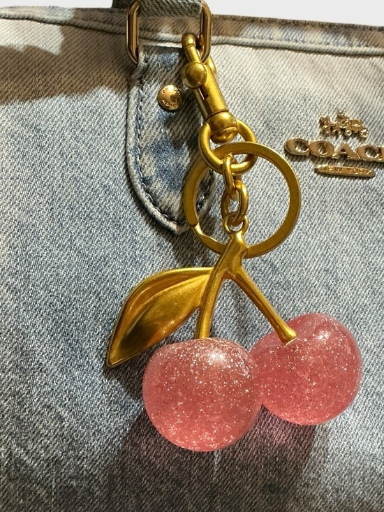 Coach Accessories - Glitter Cherry Bag Charm Large Pink Sparkle Keychain Gold Tone Cute
